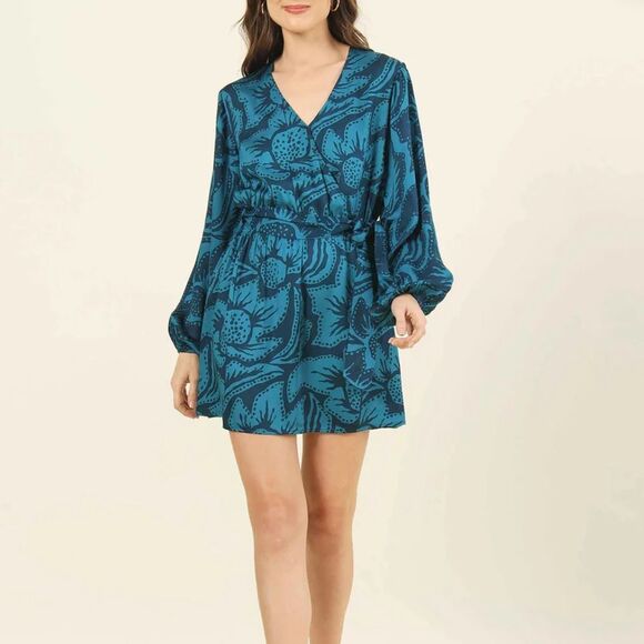 OMika SAMIRA WRAP DRESS MINI- Cierra Bayou Print $368 MSRP - Picture 2 of 5